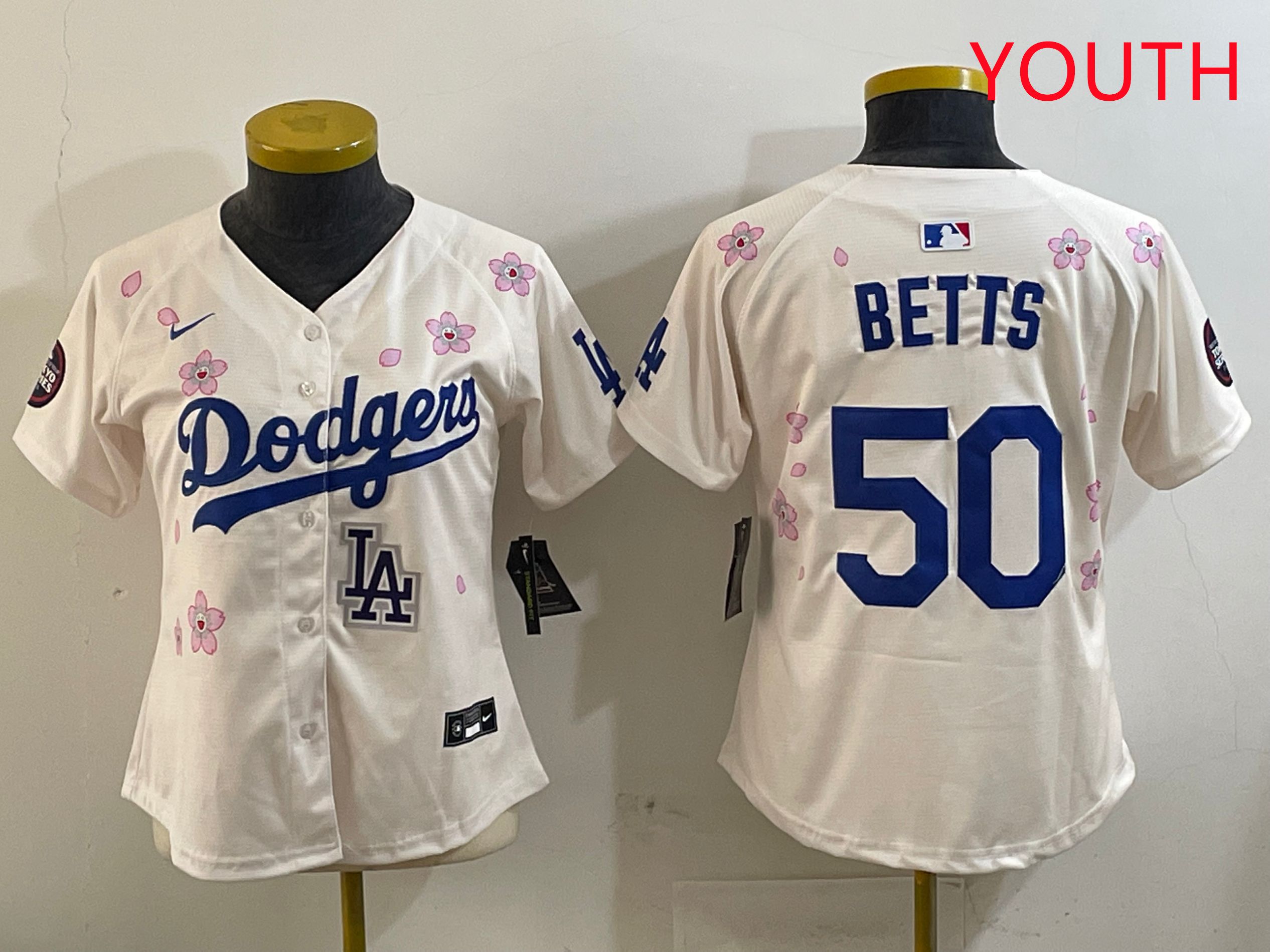 Youth Los Angeles Dodgers 50 Betts Cream Sakura Edition 2025 Nike MLB Jersey style 9